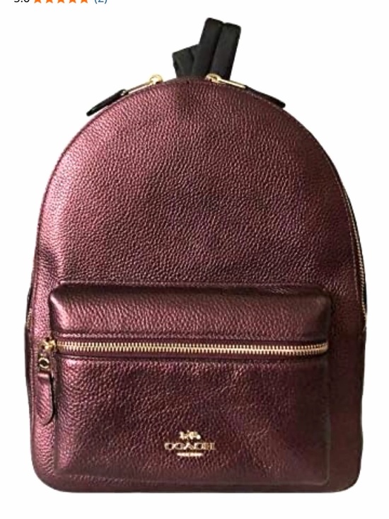 Coach EUC Charlie Metallic Wine Pebbled Leather medium Backpack with hang tag main image 7